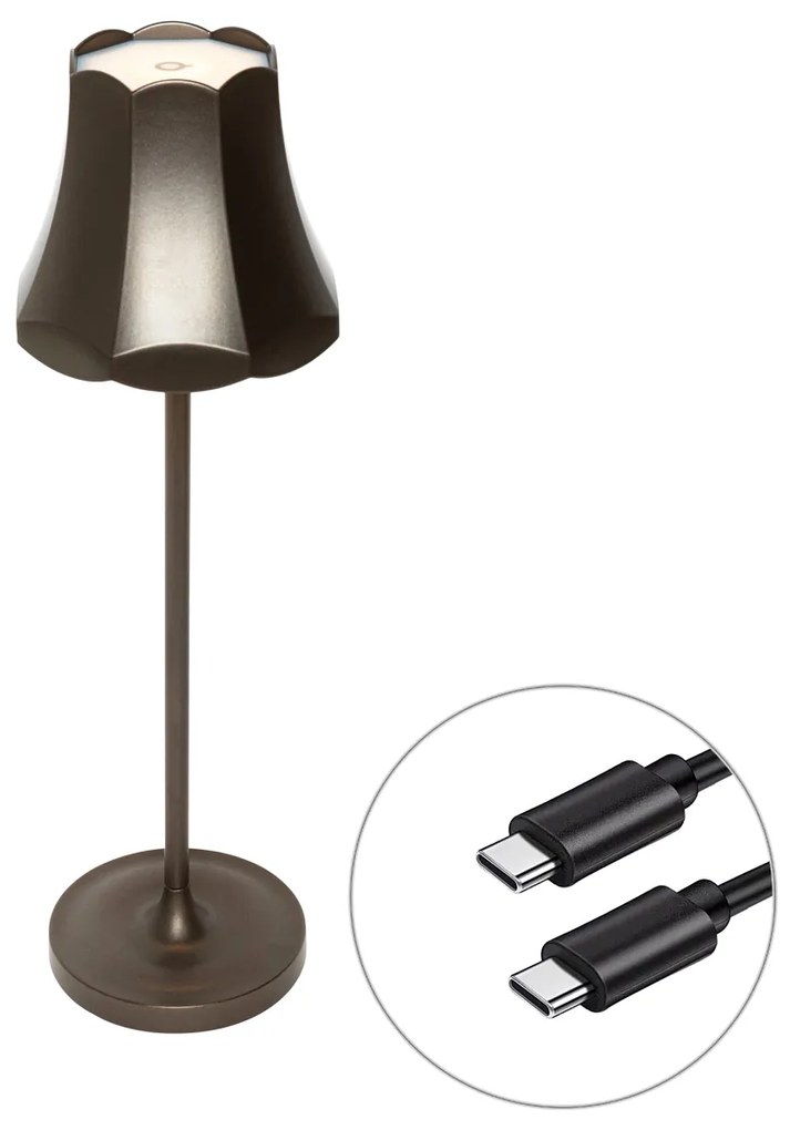 Retro stolná lampa tmavá bronzová nabíjateľná IP44 - Granny