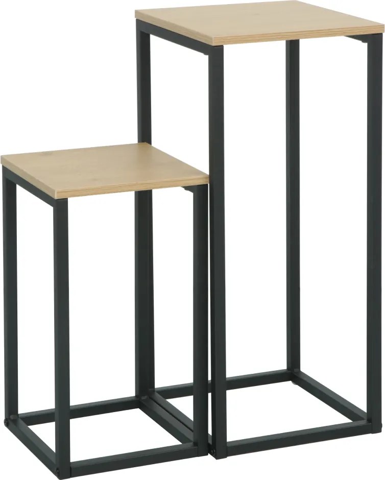 Príručné stolíky, set 2 ks, dub/čierna, TOLSOS