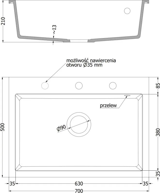 Mexen Elix kuchynský drez z granitu, 1-komorový, 700 x 500 mm, béžový, zlatý sifón - 6526701005-69-G