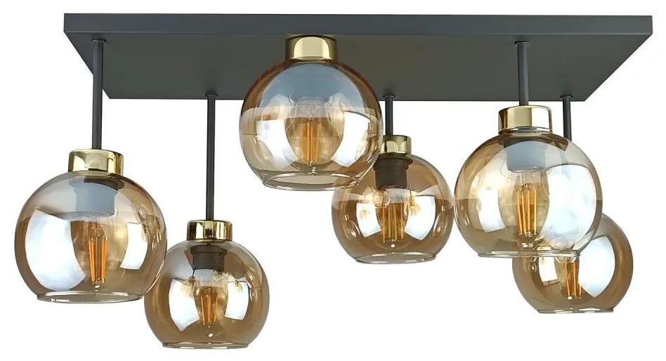Prisadený luster NESSA 6xE27/60W/230V čierna/zlatá/dymová béžová