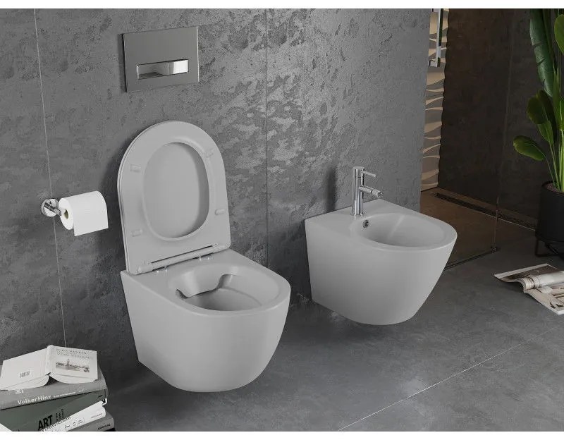 Mexen Lena WC misa Rimless s WC doskou slim, duroplast, svetlo-šedá matná, 30224061