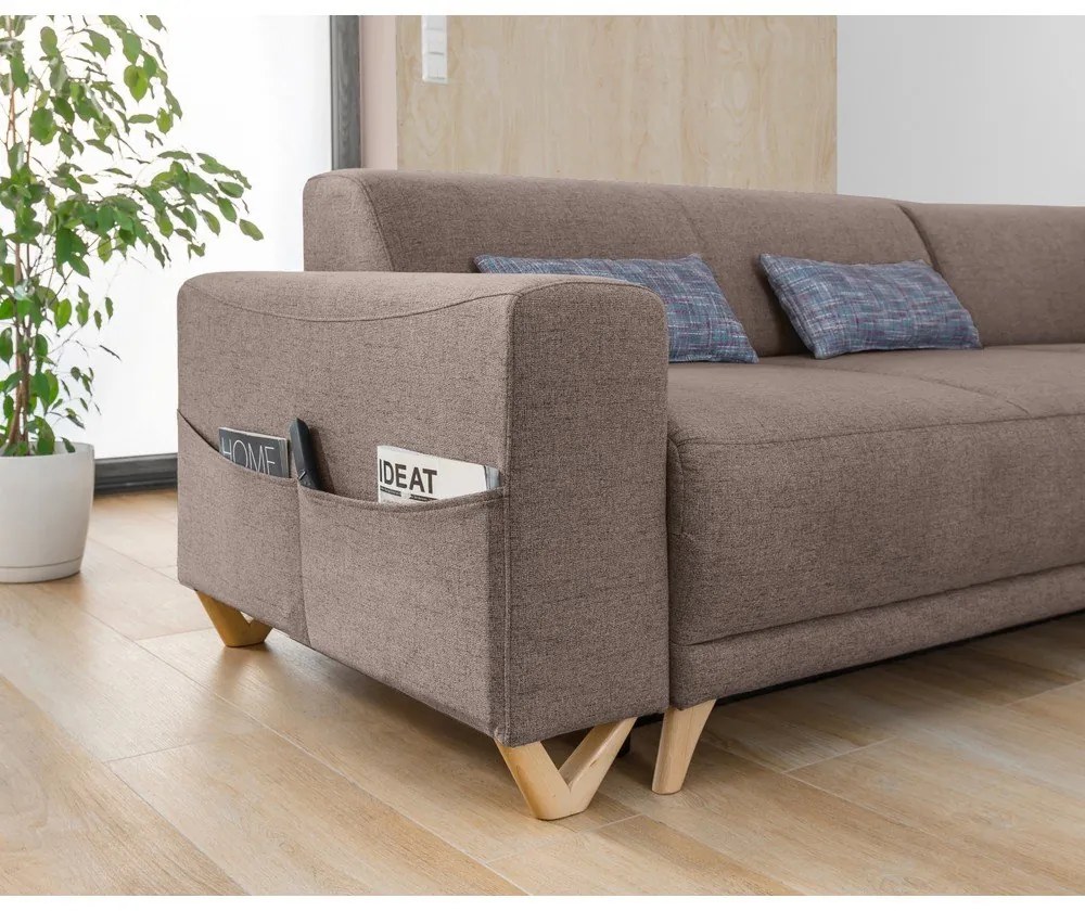 Hnedá rozkladacia/s úložným priestorom rohová pohovka (pravý roh/do L) Classy Sophie – Miuform