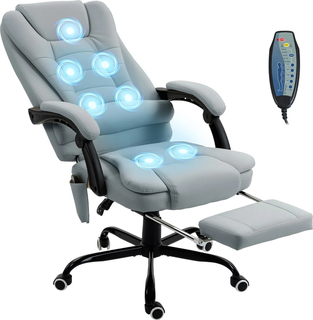 Vinsetto Executive masážna kancelárska stolička — ergonomická, výškovo nastaviteľná, s káblovým diaľkovým ovládaním, výsuvná opierka, 360° (sivá) | Ao