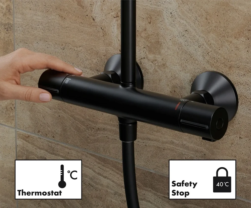 Hansgrohe Vernis Blend, Showerpipe 240 1jet EcoSmart 9 l, s termostatom, čierna matná, HAN-26428670