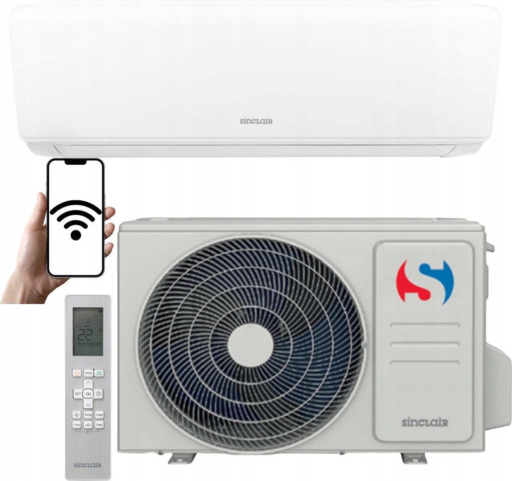 Domáca nástenná klimatizácia Sinclair SKY3 3,2 kW 40 m2 Ohrievač Wifi Biela