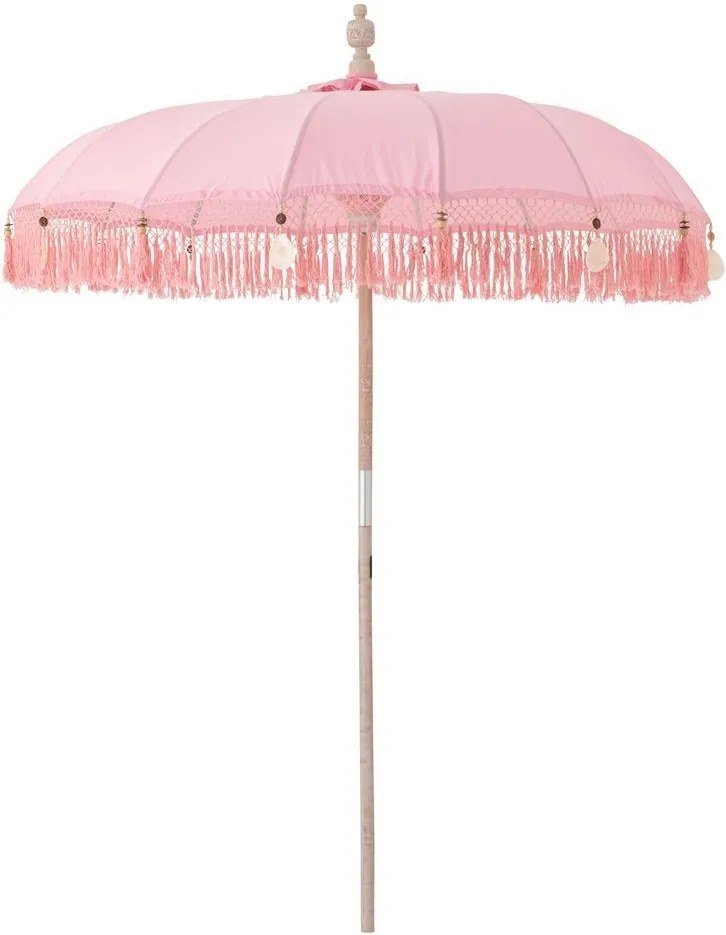 Biely slnečník so drevenou tyčou a strapcami Flavie Blue - ∅ 180*260 cm