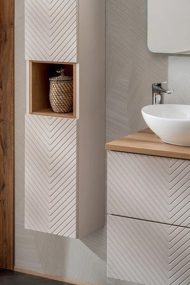 Vysoká závesná kúpeľňová skrinka Viva Cashmere 80-03-2D kašmírová