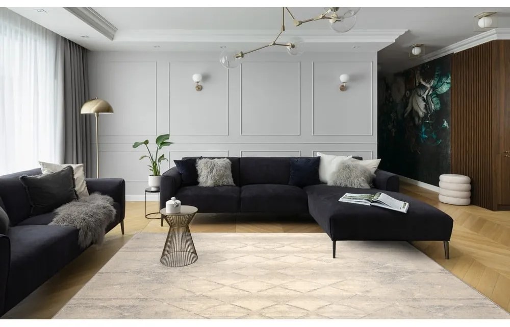 Krémovobiely vlnený koberec 133x180 cm Colette – Agnella