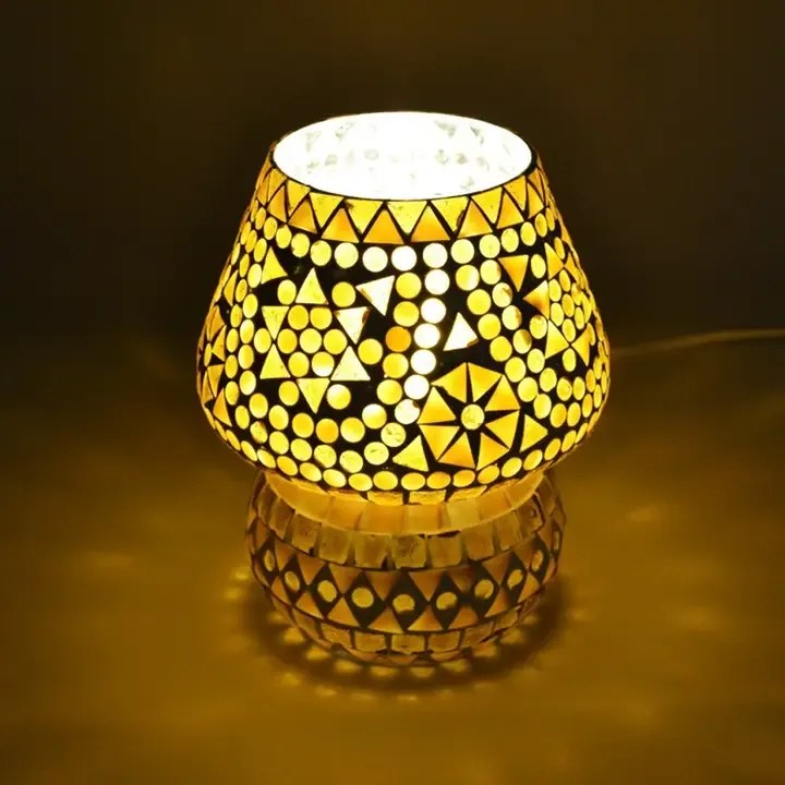 Mosaic lampa stolná orientálna Mushroom AMBER 17 cm