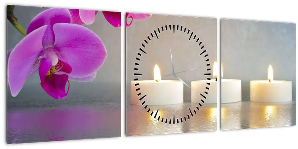 Obraz sviečok na vode (s hodinami) (90x30 cm)