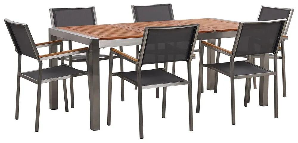 Záhradný set drevený stôl z eukalyptu a 6 sivých stoličiek GROSSETO Beliani