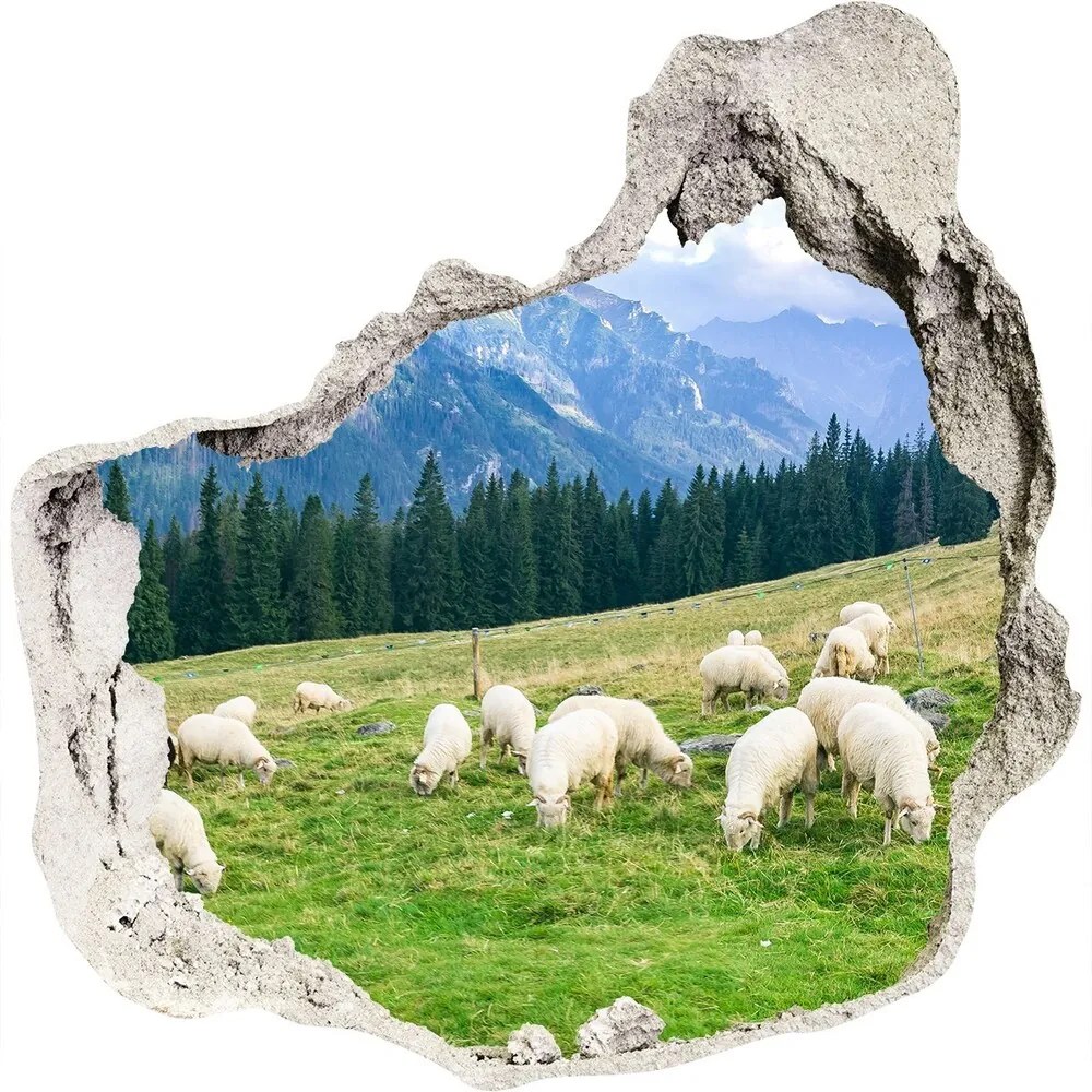 Díra 3D ve zdi nálepka Ovce v Tatrách WallHole-75x75-piask-121151461