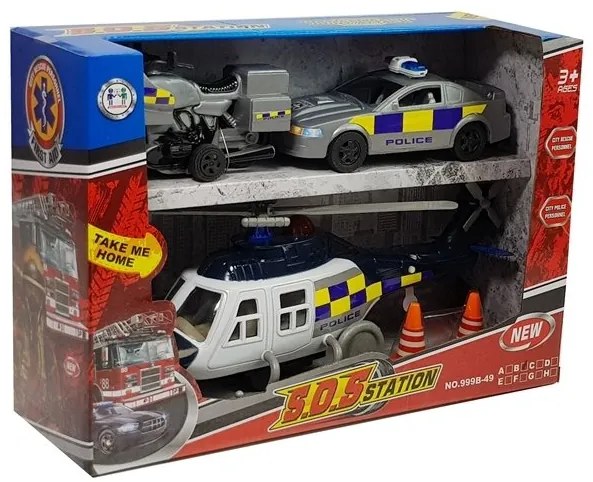 LEAN TOYS Policajné vozidlá (vrtuľník, motorka, auto) + svetelné a zvukové efekty
