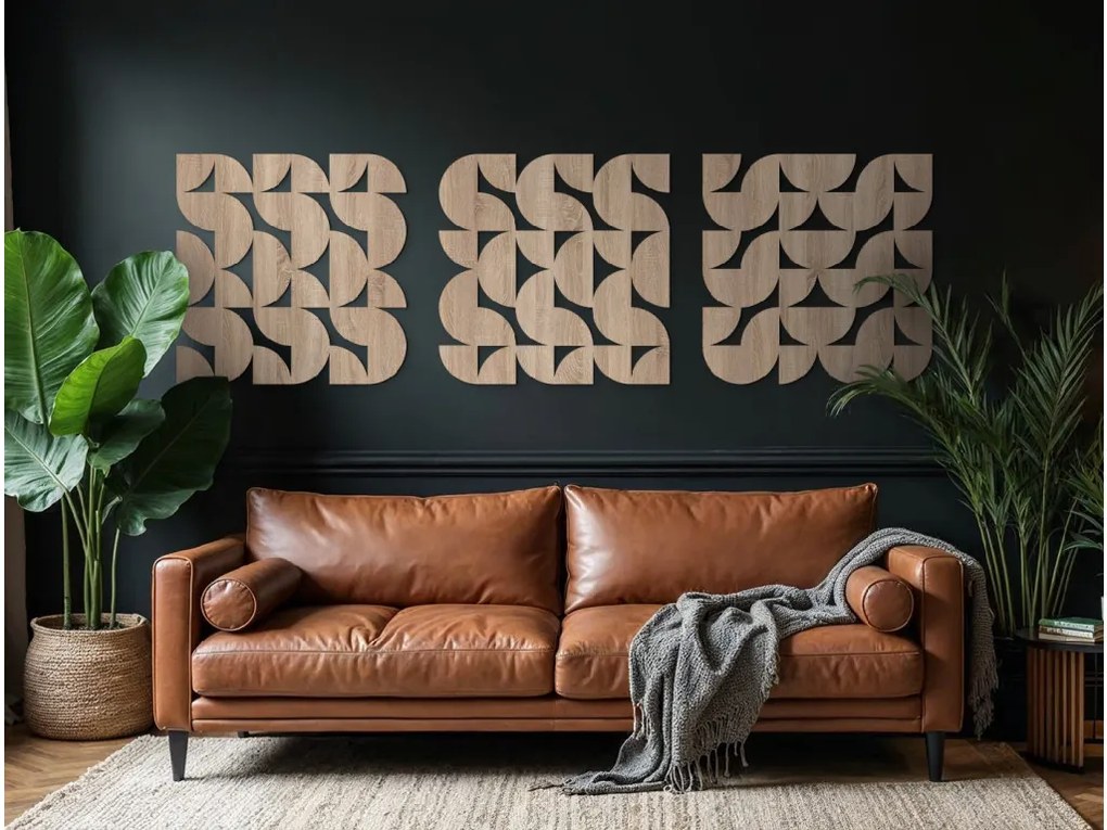 drevko 3-dielny obraz na stenu Oblúčiky Rozmer obrazu: 33,5 x 110 cm, Farba dekorácie: Čierna