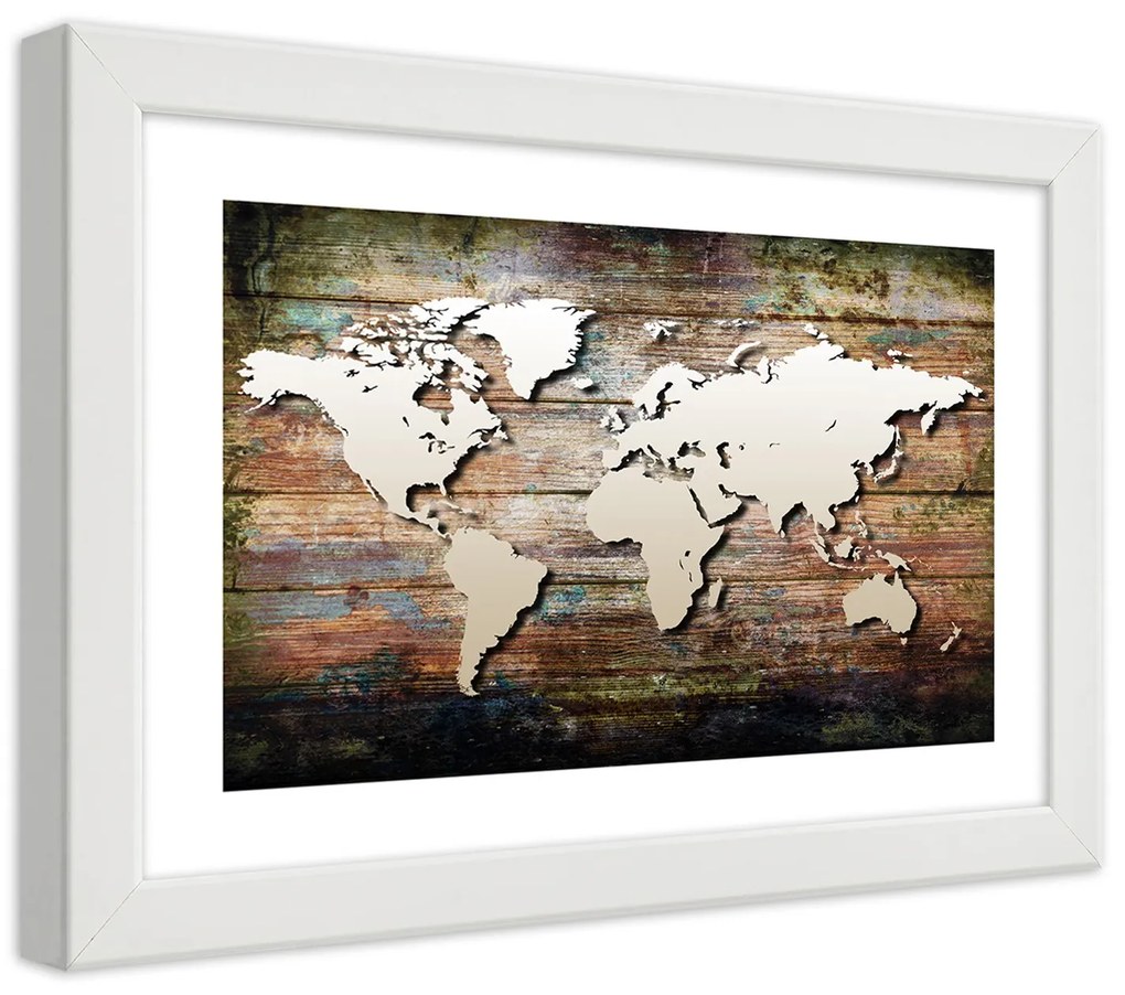 Gario Plagát Mapa sveta na starých doskách Farba rámu: Bez rámu, Rozmery: 90 x 60 cm