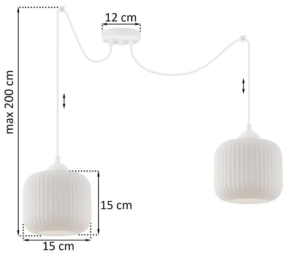 Závesné svietidlo Riffle Spider, 2x biele sklenené tienidlo, w