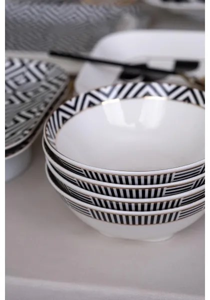 26-dielna jedálenská súprava z kvalitného porcelánu – biela/čierna