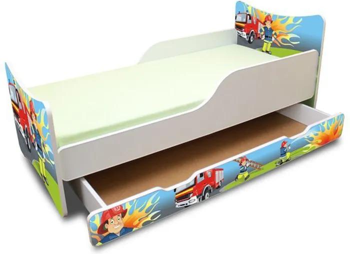 MAXMAX Detská posteľ so zásuvkou 140x70 cm - hasič 140x70 pre chlapca ÁNO