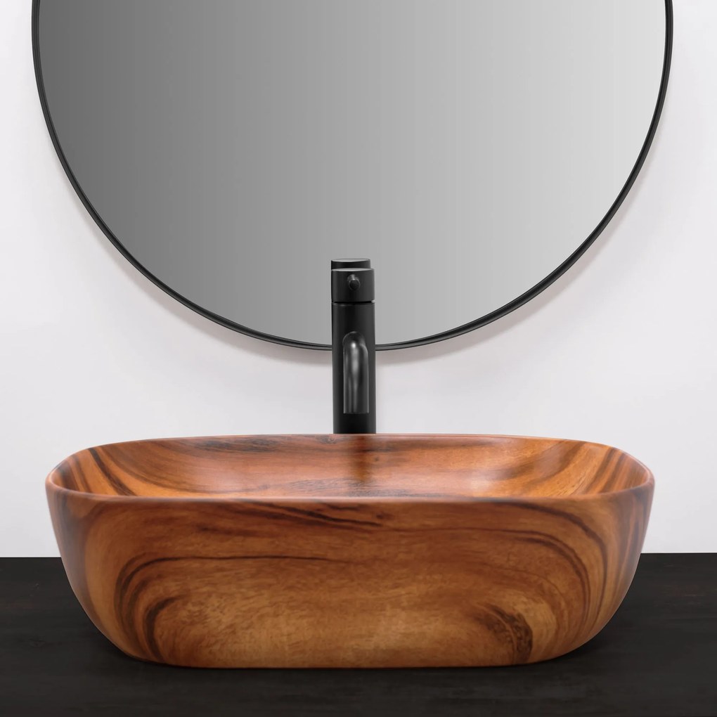 Rea Belinda Wood, keramické umývadlo 47x34 cm, imitácia dreva-matná, REA-U5051