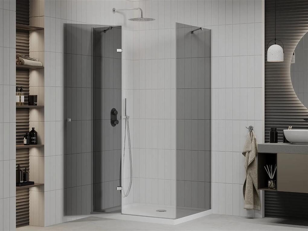 Mexen Roma, sprchový kút s krídlovými dverami 120 (dvere) x 90 (stena) cm, 6mm šedé sklo, chrómový profil + slim sprchová vanička biela + chrómový sifón, 854-120-090-01-40-4010