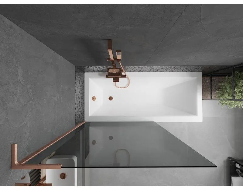 Mexen Next L, 1-krídlová vaňová zástena 100 x 150 cm, 6mm šedé sklo, medený profil, 895-100-000-03-40-65