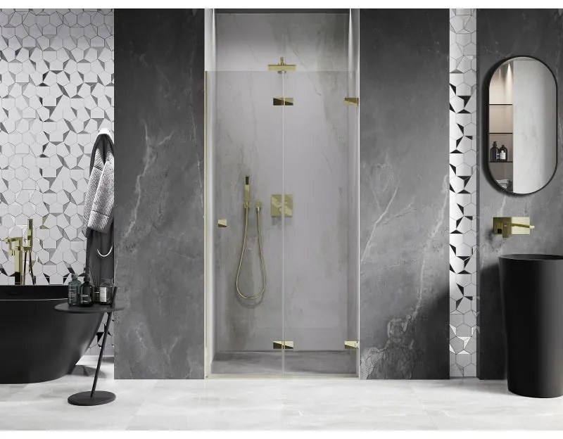 Mexen, Mexen Lunar-F pravé skladacie sprchové dvere 100 cm, transparentné, zlaté - 836-100-000-50-00-P