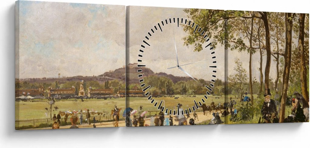 Obraz - French 19th Century, Race Course at Longchamps, reprodukcia (s hodinami) (90x30 cm)