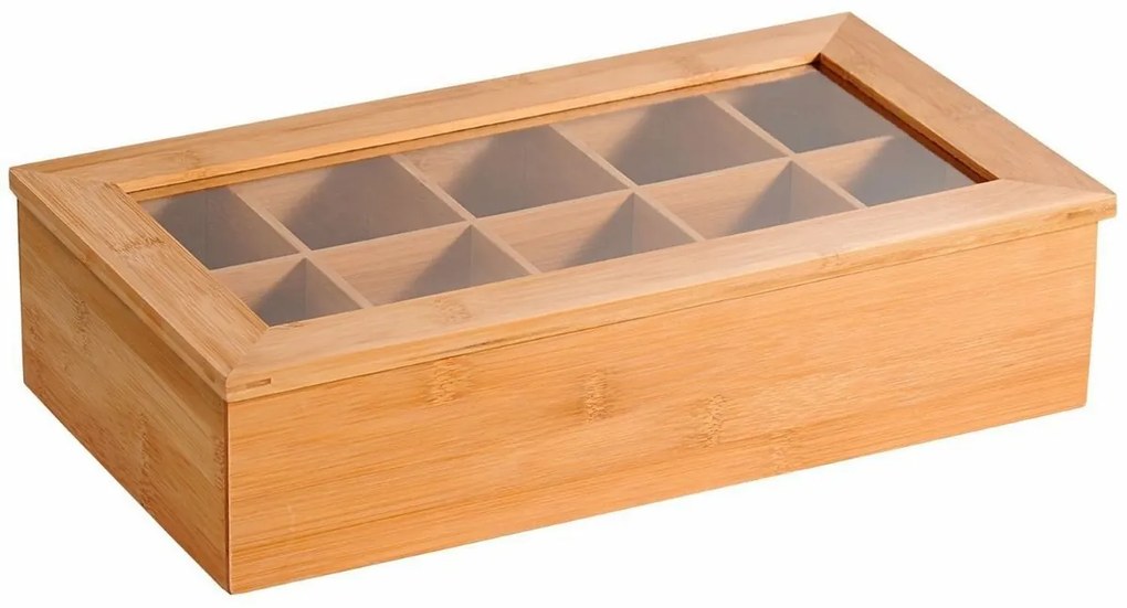 Kesper 58901 Organizér na čaj z bambusu, 10priehradiek, 36 x 20 x 9 cm