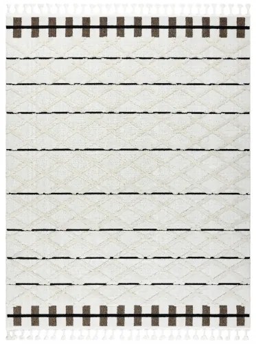 Koberec SEVILLA Y611A mreža, diamanty hnedý / biely, Maroko, Shaggy