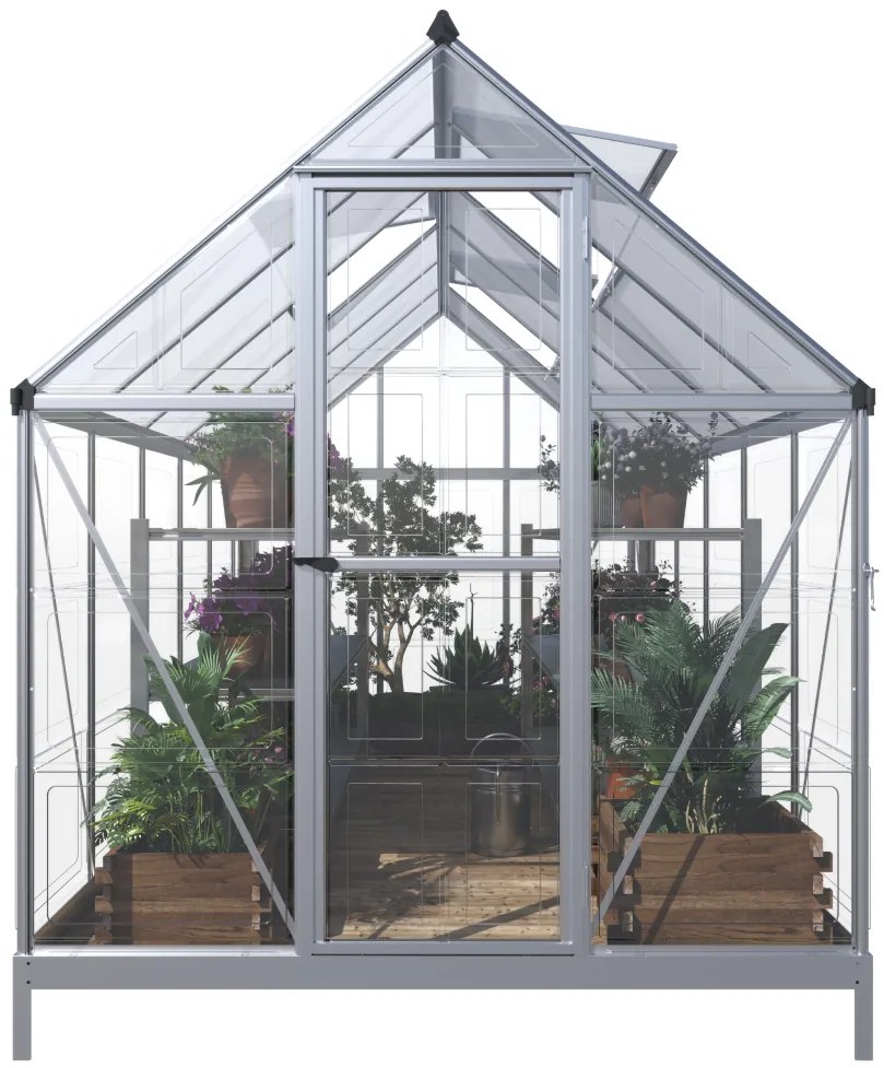 Skleník so základňou BestBerg SH-6 / 6,6 m² / 360 x 182 x 208 cm / strieborná
