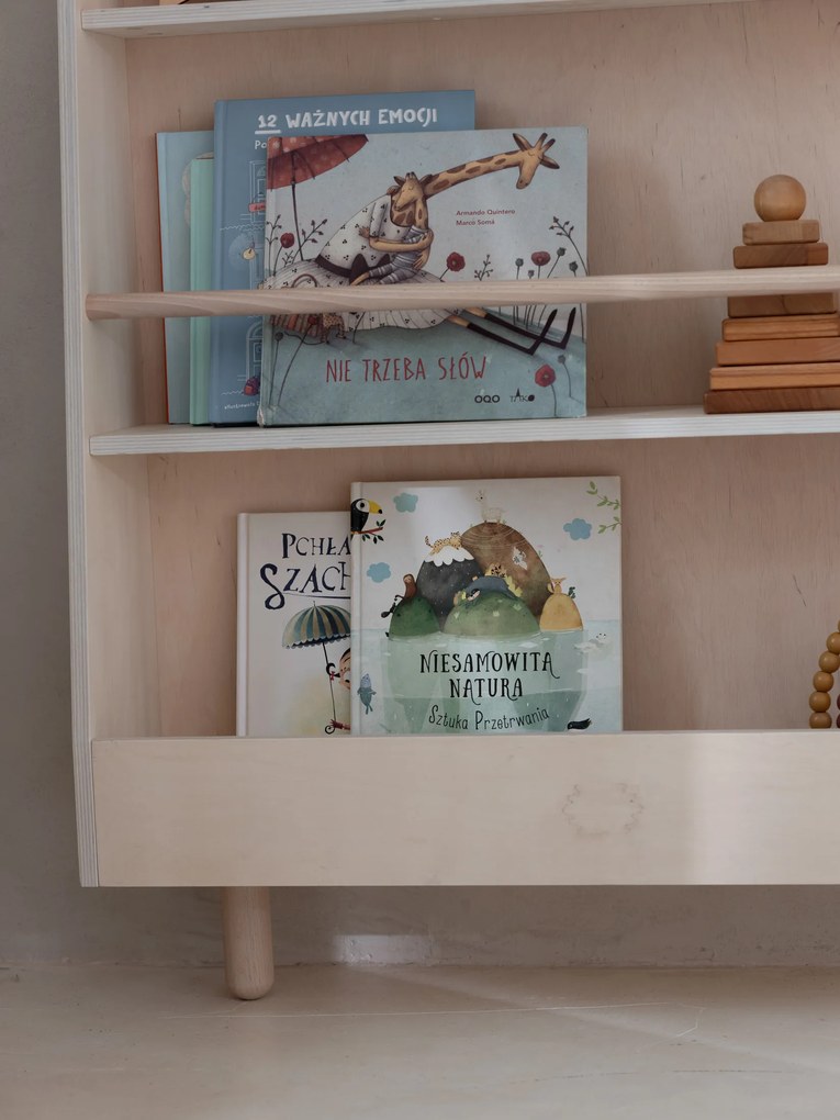 Detský Montessori regál s 3 priestrannými policami BOOKWORM prírodný