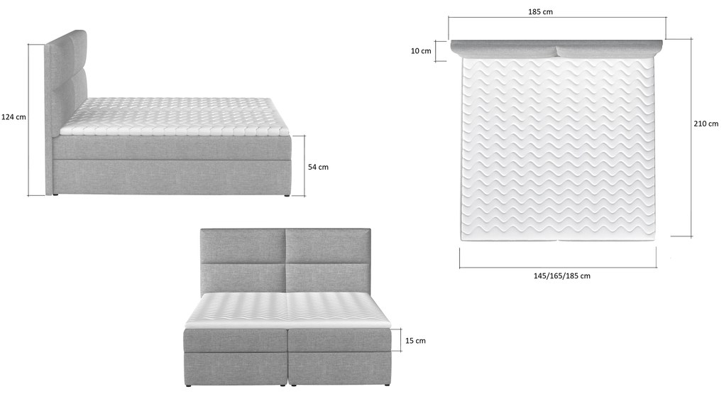 Rozšírená box spring posteľ Adam 200x185cm, sivá