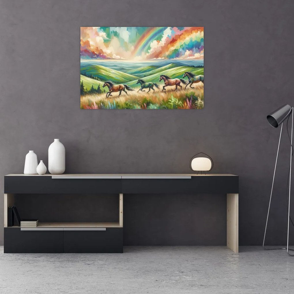 Obraz – Kone cválajúce krajinou (90x60 cm)