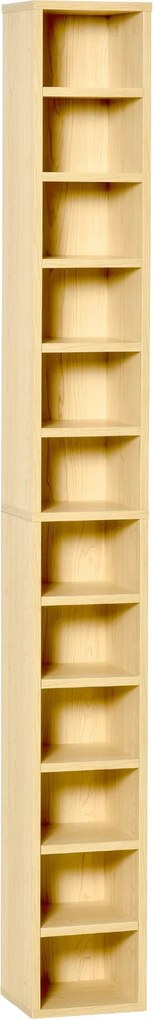 HOMCOM Regal na uloženie CD a DVD, stĺpový regál, úložná jednotka s 12 priehradkami, max. kapacita 204 CD, 21 x 20 x 175 cm, prírodné drevo | Aosom