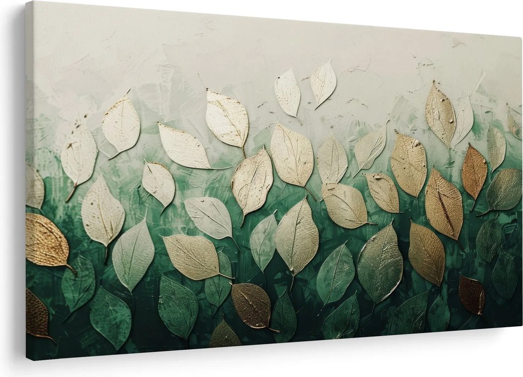 Obraz - Zlato-zelené listy (90x60 cm)