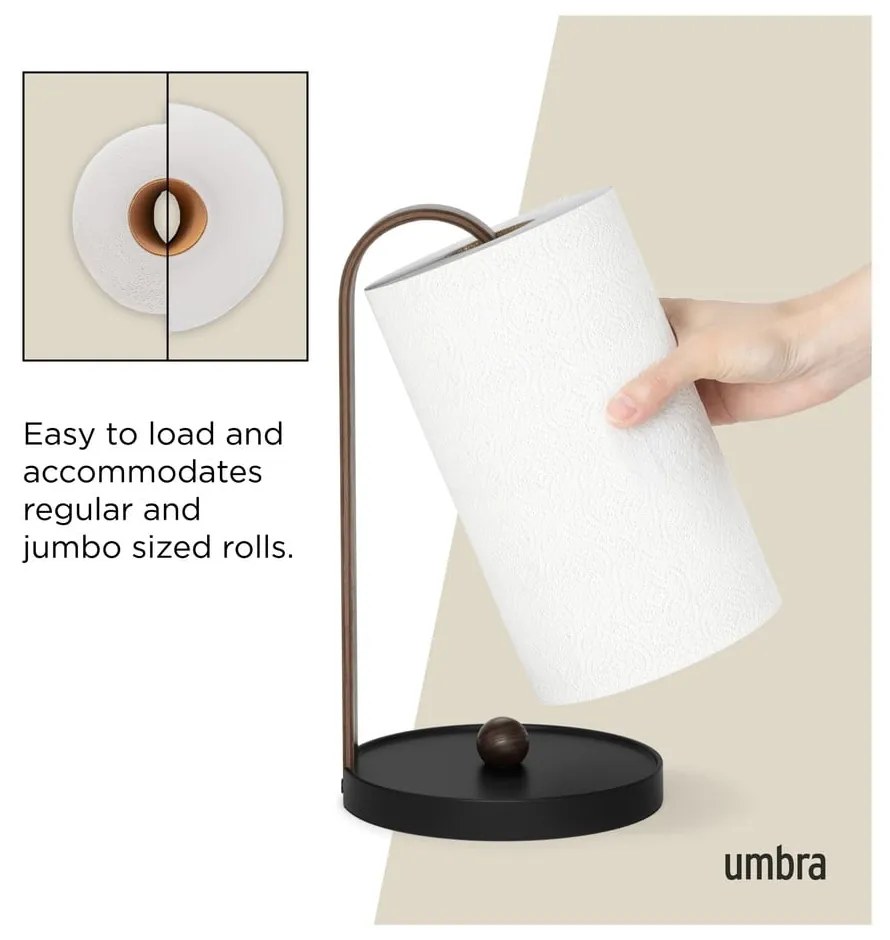 Čierny drevený stojan na papierové utierky ø 17 cm Bellwood – Umbra