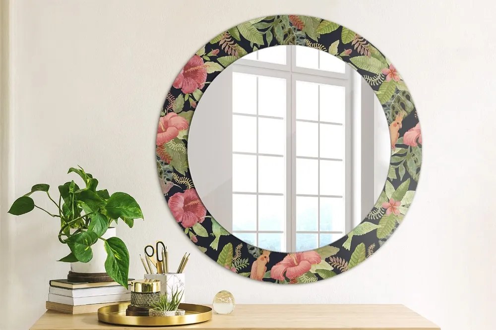 Okrúhle ozdobné zrkadlo Hibiscus kvety fi 60 cm