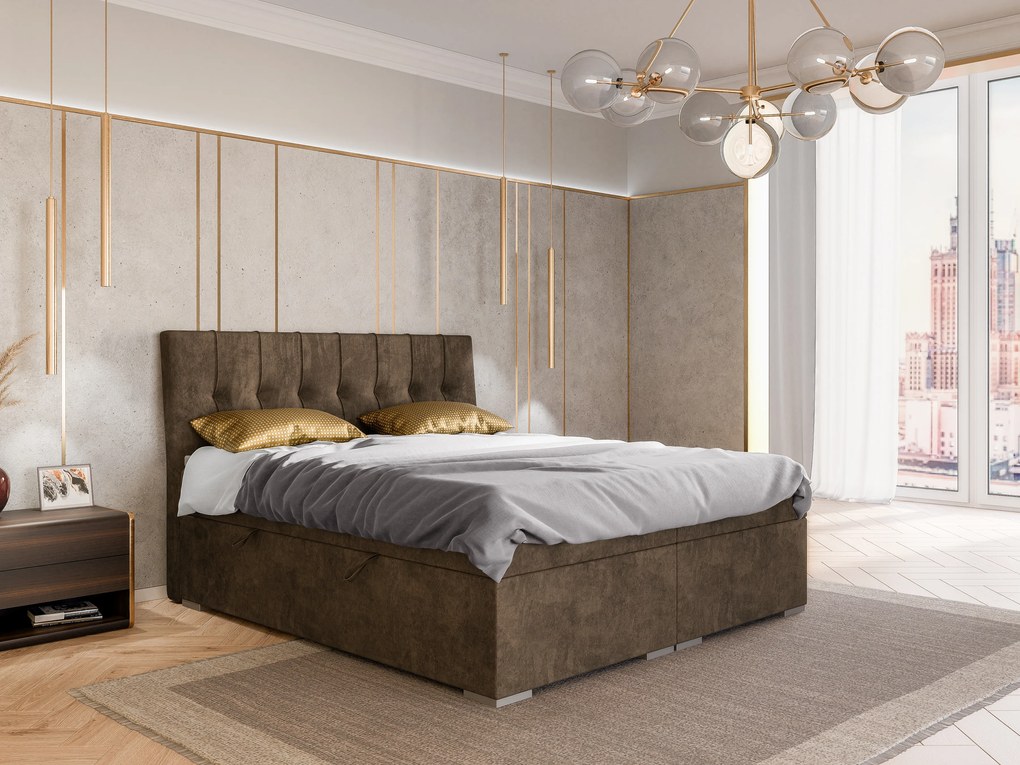 Jednolôžková posteľ Boxspring 120 cm Driny (karamelová) (s matracom a úl. priestorom). Akcia -20%. Vlastná spoľahlivá doprava až k Vám domov. 1043357