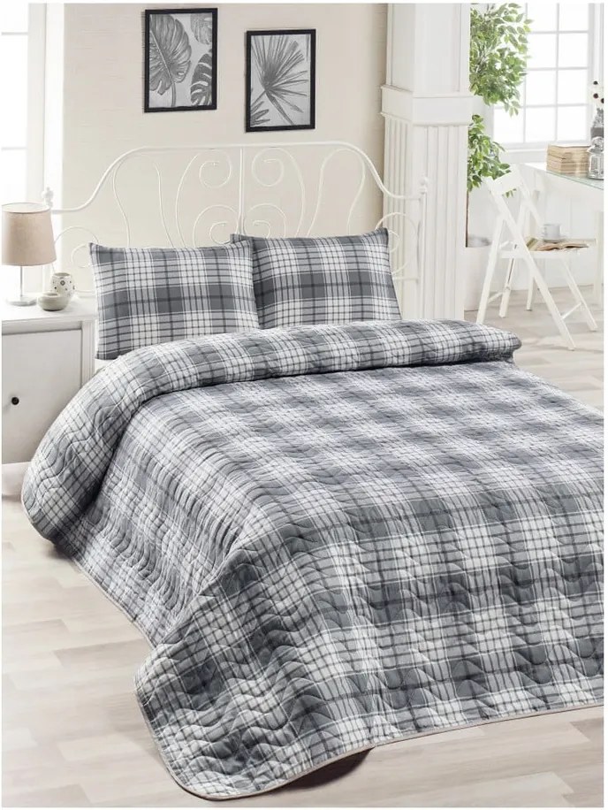 Set sivej bavlnenej prikrývky na posteľ a obliečky na vankúš Muro Gerro, 160 × 220 cm