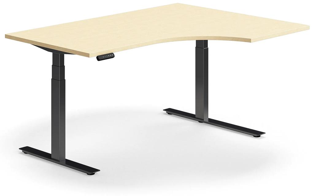 Výškovo nastaviteľný stôl QBUS, rohový, 1600x1200 mm, čierny rám, breza