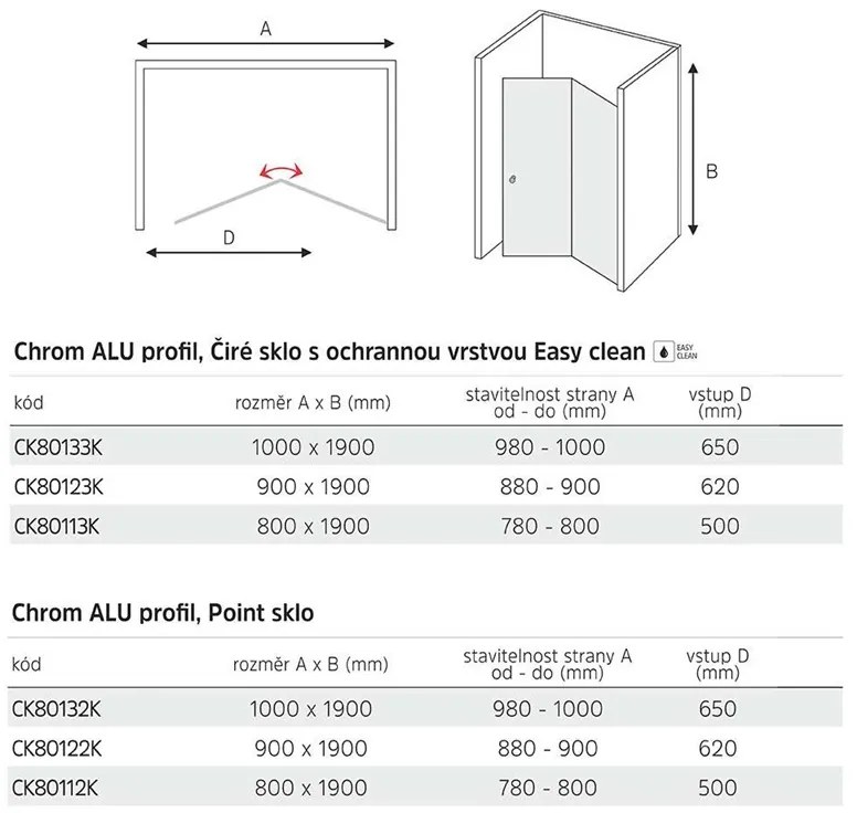 Mereo Mereo, Sprchové dvere LIMA, zalamovacie, chróm ALU, sklo Point 6 mm, MER-CK80112K