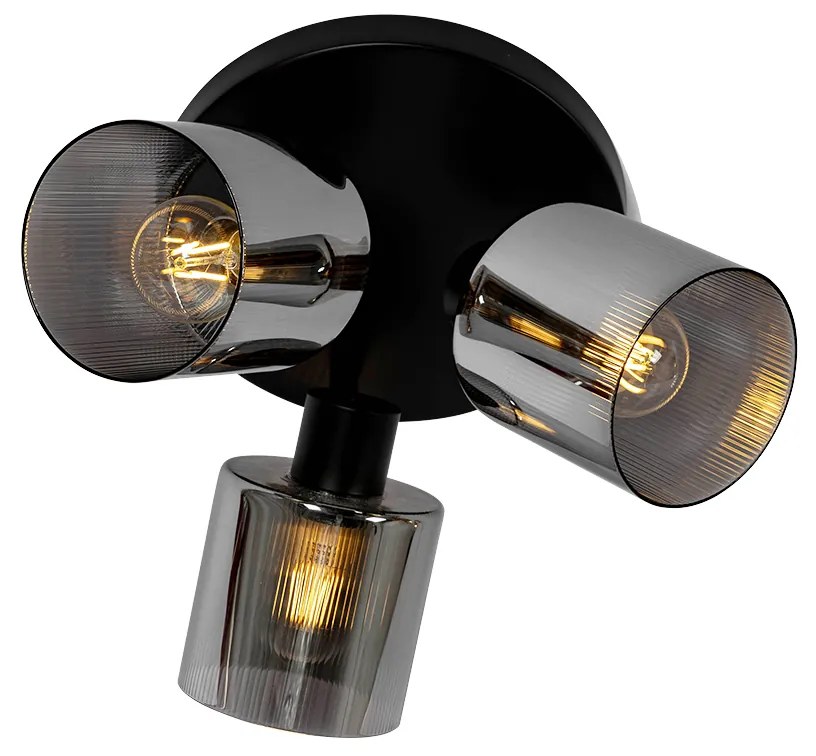 Inteligentný stropný reflektor čierny s dymovým sklom okrúhly nastaviteľný vrátane 3 Wifi A60 - Laura