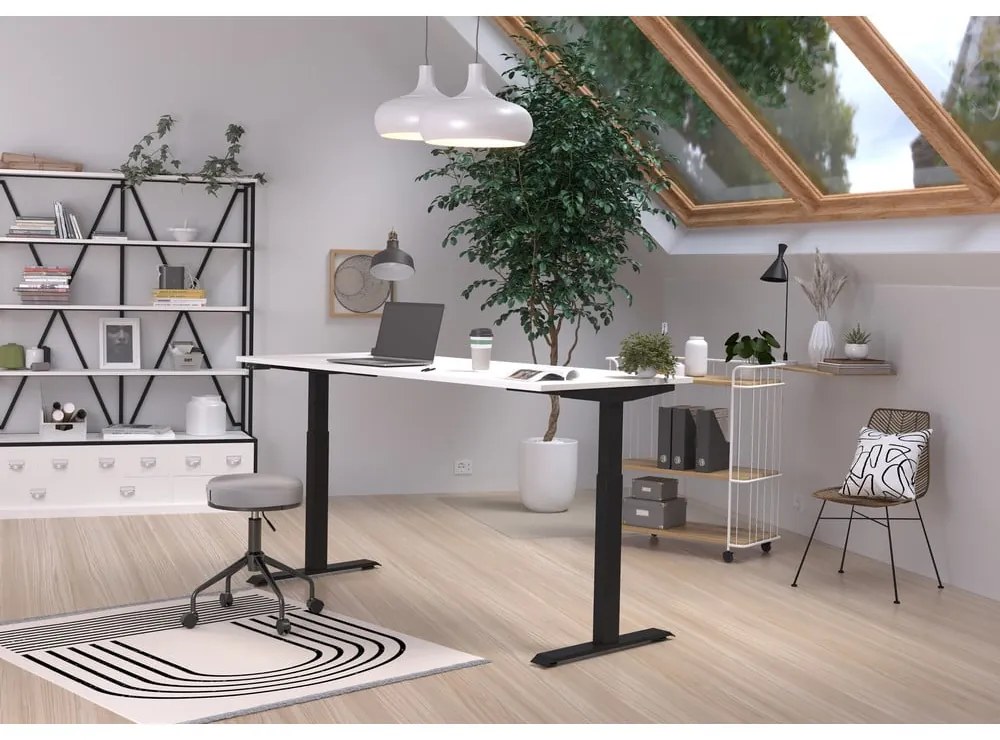 Pracovný stôl s elektricky nastaviteľnou výškou s bielou doskou 80x180 cm Jet – Germania