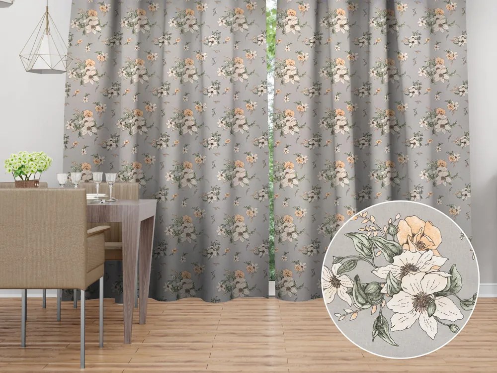 Biante Bavlnený záves Sandra SA-465 Oranžové kvety na sivom 150x210 cm