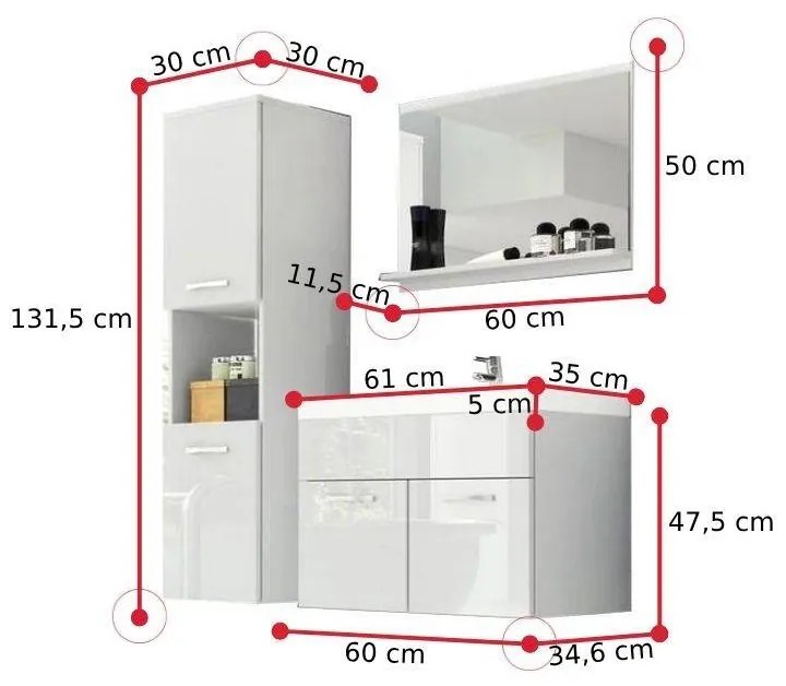 Kúpeľňová zostava BOTTON s umývadlom - biela/biela lesk