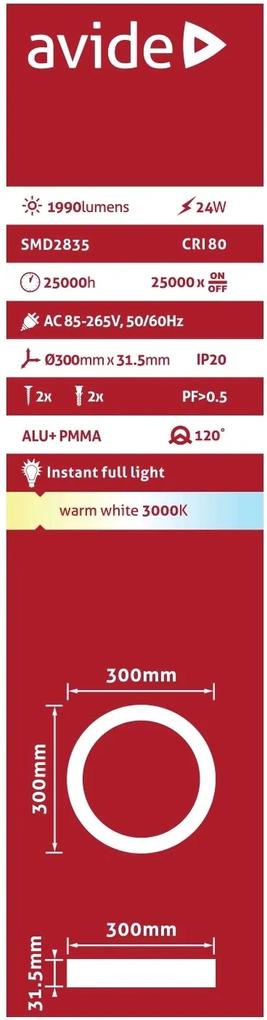 AVIDE Prisadený stropný LED panel, 24W, denná biela, 30cm, okrúhly, biely