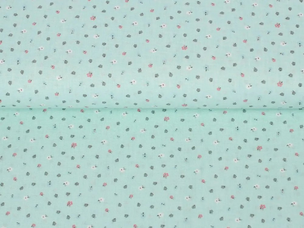 Biante Detské bavlnené posteľné obliečky do postieľky Sandra SA-064 Drobné kvietky na tyrkysovom Do postieľky 100x135 a 40x60 cm