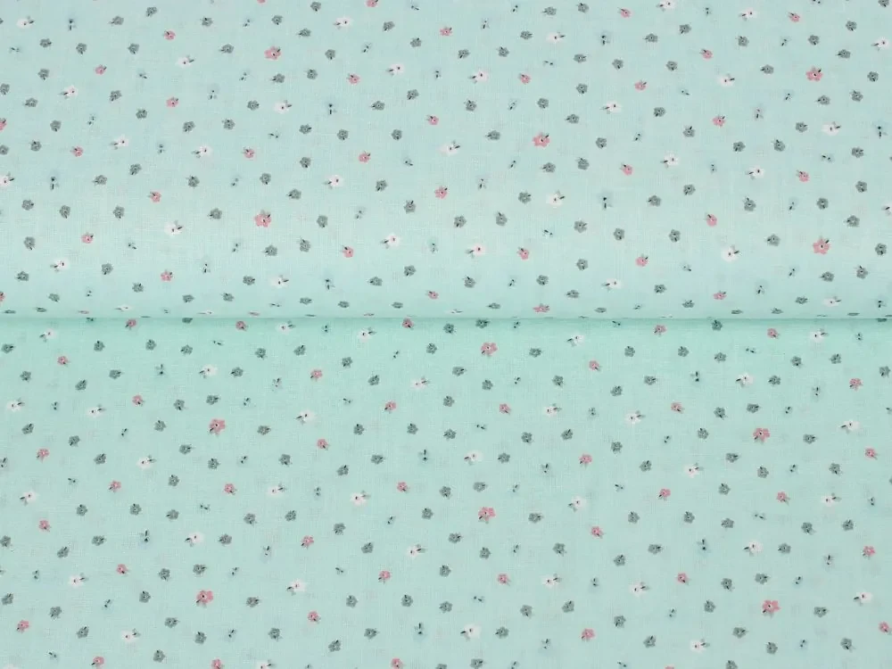 Biante Detské bavlnené posteľné obliečky do postieľky Sandra SA-064 Drobné kvietky na tyrkysovom Do postieľky 90x120 a 40x60 cm