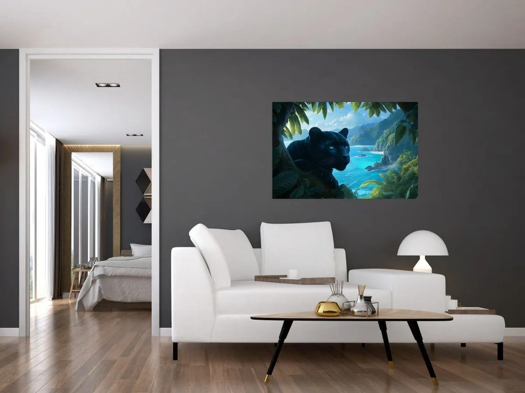 Obraz - Čierny panter v džungli (90x60 cm)