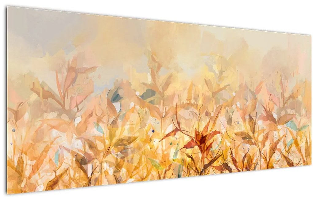 Obraz - Listy vo farbách jesene, olejomaľba (120x50 cm)